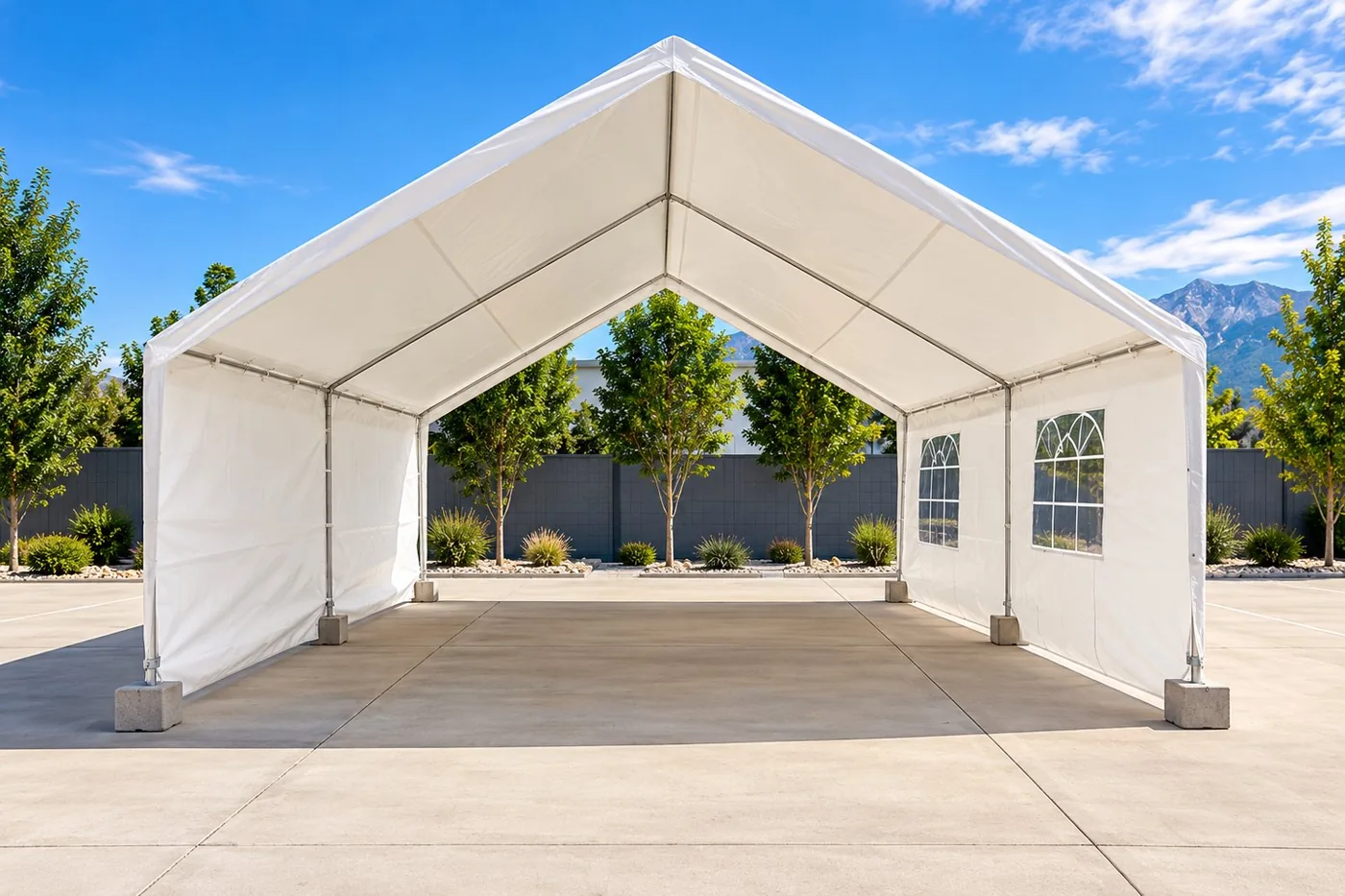 Twenty by twenty foot white event canopy