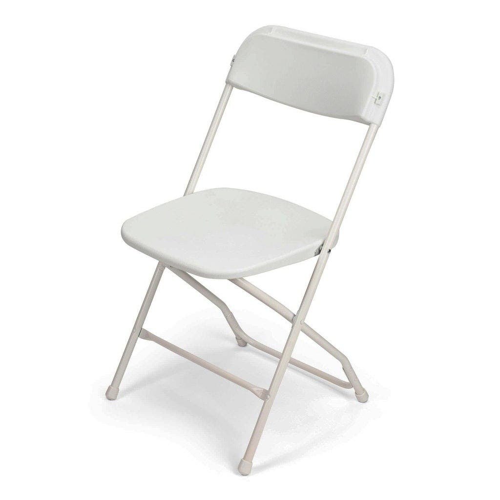 White folding chair available for event rental in Utah